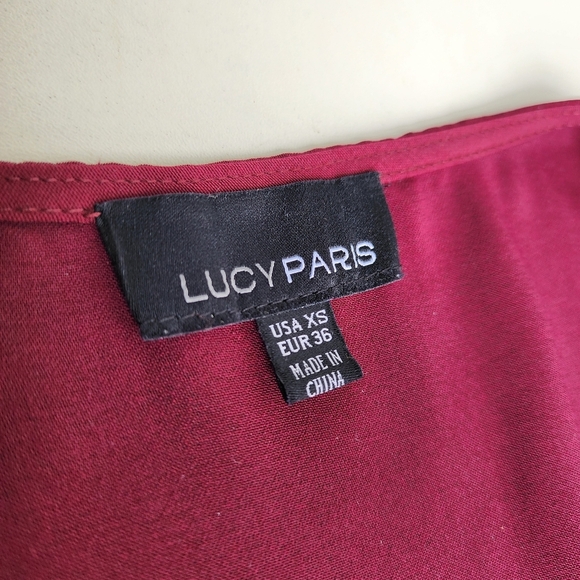 Lucy Paris Burgundy Red Wrap Dress Ruffle Apron Fit n Flare Flatter Women's XS - Picture 12 of 12